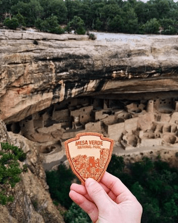 Mesa Verde National patch with cave dwellings, from hiking trails in Colorado 